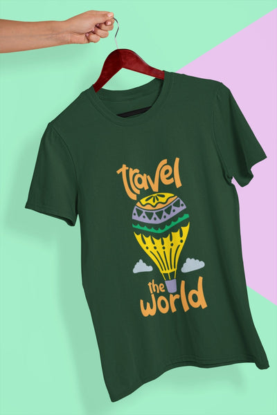 Travel The World Mens Half Sleeves T-shirt- FunkyTeesClub - Funky Tees Club