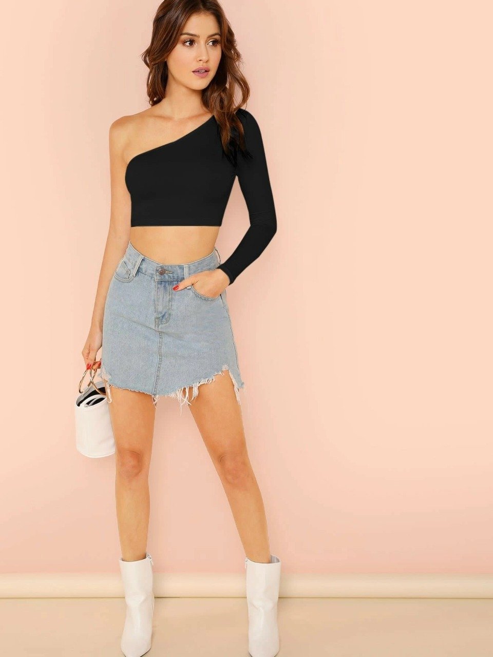 Trendy Solid One-Shoulder Crop Top - FunkyTeesClub - Funky Tees Club
