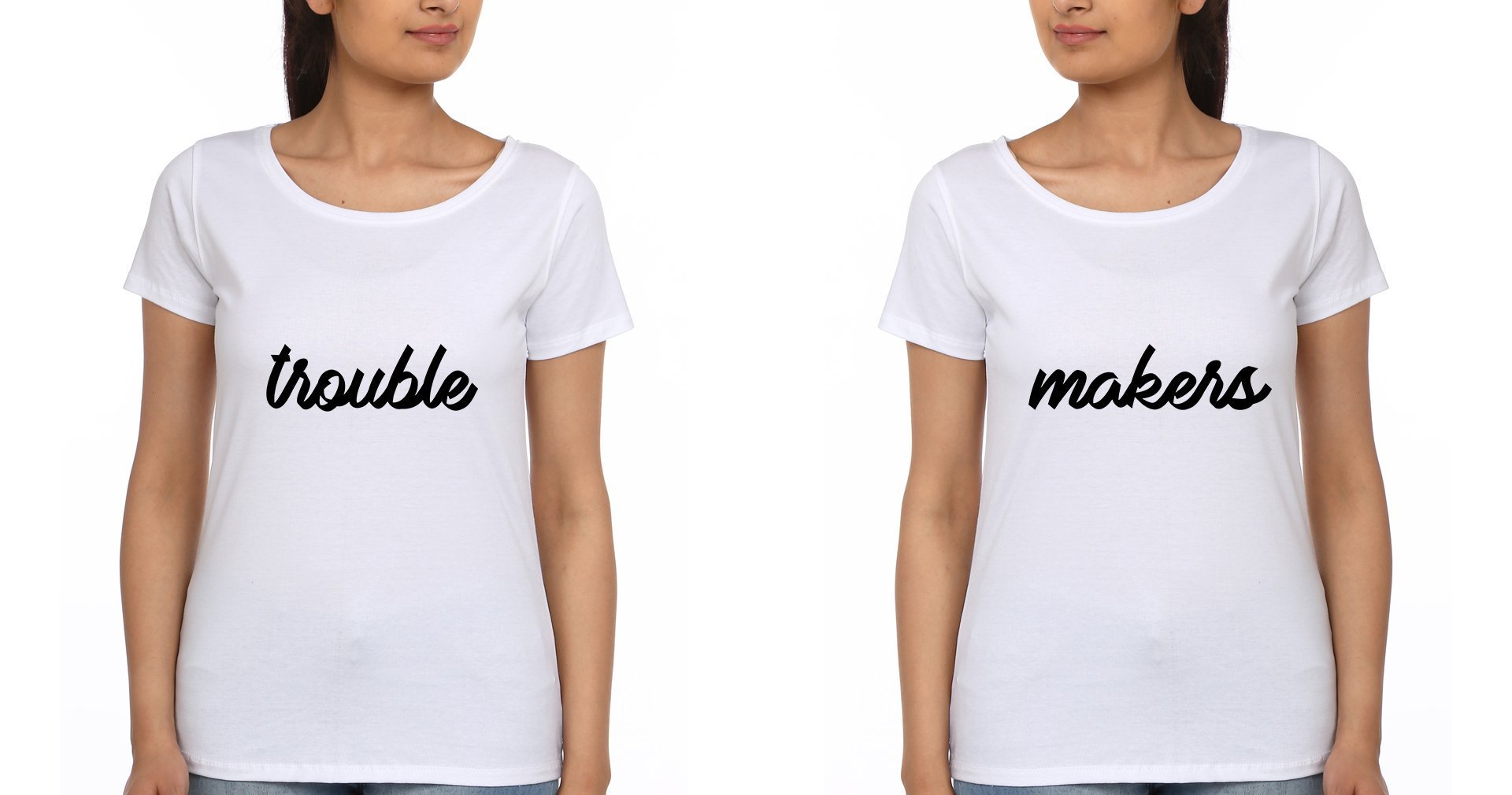 Trouble Maker BFF Half Sleeves T-Shirts-FunkyTees - Funky Tees Club