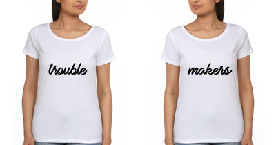 Trouble Maker BFF Half Sleeves T-Shirts-FunkyTees - Funky Tees Club
