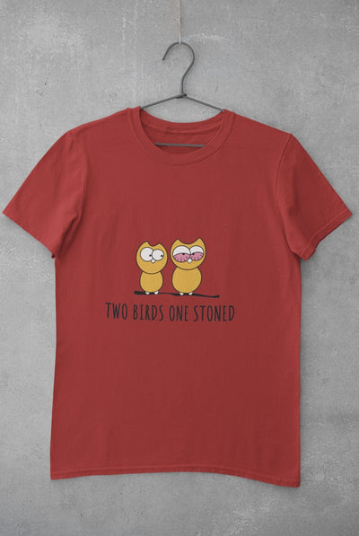 Two Birds One Stoned Mens Half Sleeves T-shirt- FunkyTeesClub - Funky Tees Club