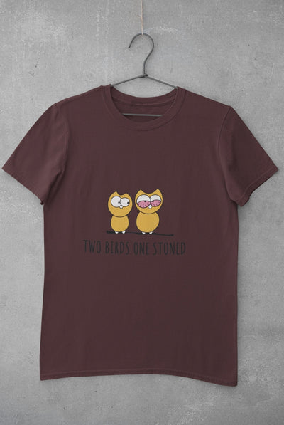 Two Birds One Stoned Mens Half Sleeves T-shirt- FunkyTeesClub - Funky Tees Club