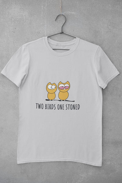 Two Birds One Stoned Mens Half Sleeves T-shirt- FunkyTeesClub - Funky Tees Club