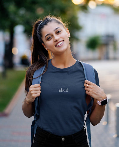 Uh-Oh Minimal Women Half Sleeves T-shirt- FunkyTeesClub - Funky Tees Club