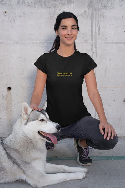 Unbothered by negative souls Minimal Women Half Sleeves T-shirt- FunkyTeesClub - Funky Tees Club