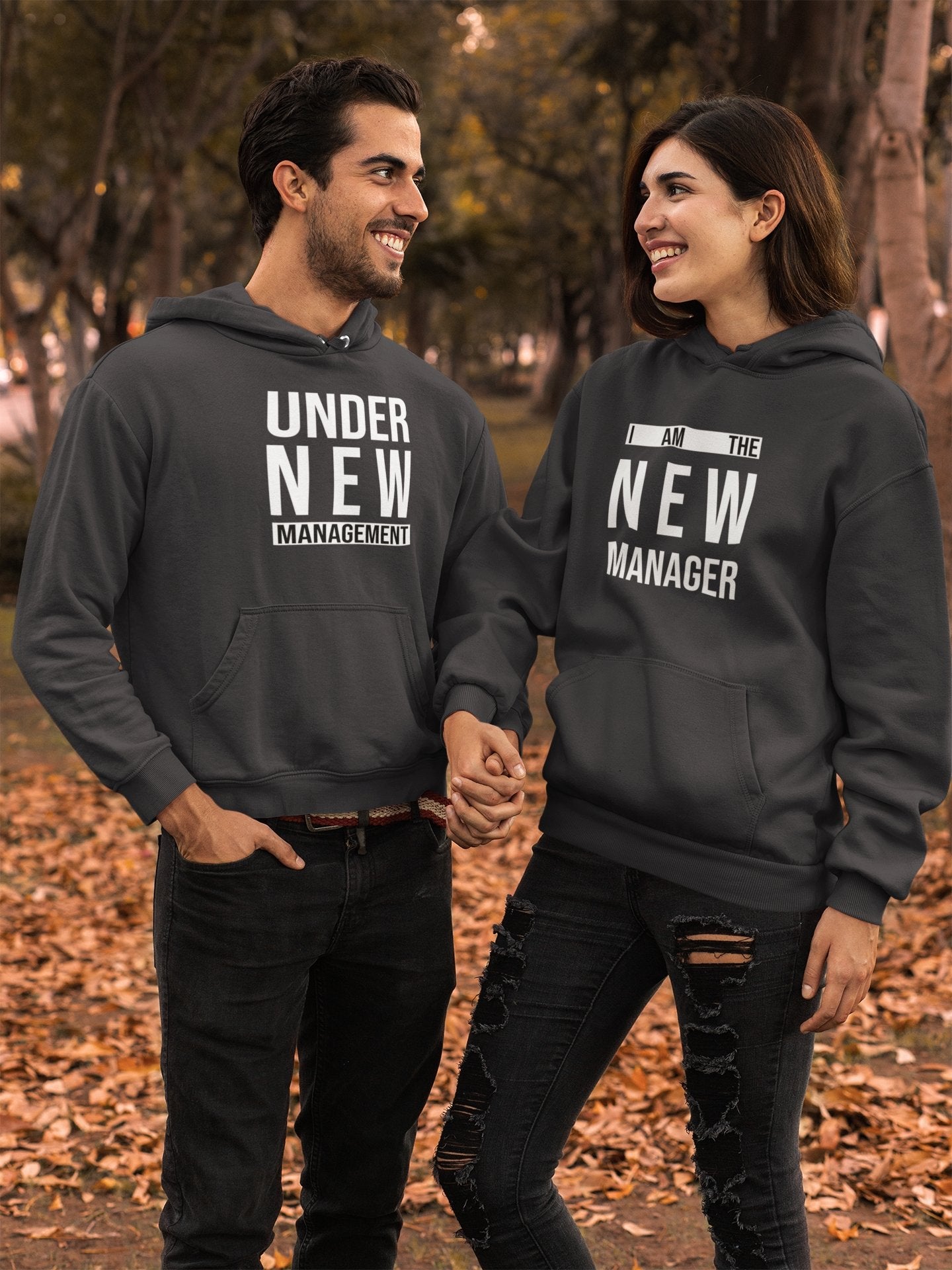Under New Management Couple Hoodie-FunkyTeesClub - Funky Tees Club