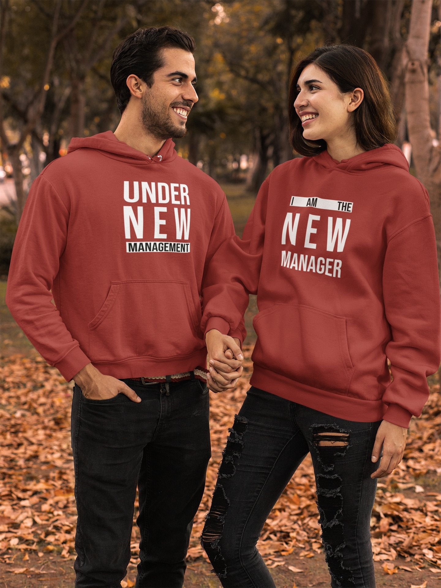 Under New Management Couple Hoodie-FunkyTeesClub - Funky Tees Club