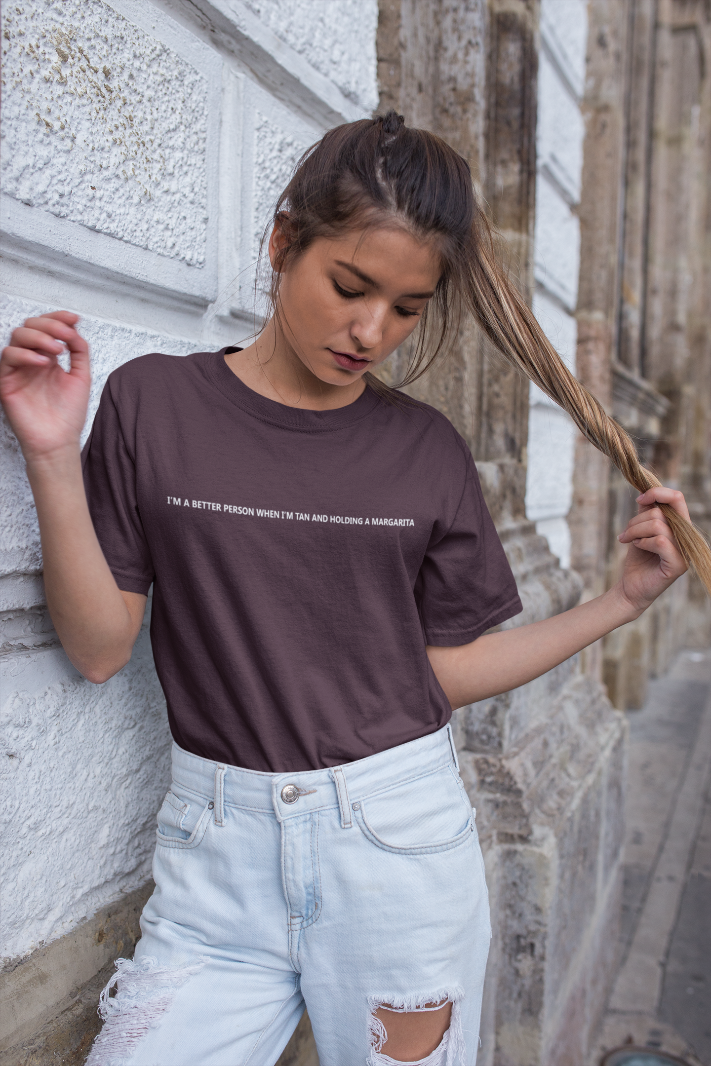 I Am A Better Person When I Am Tan And Holding A Margarita Women Half Sleeves T-shirt- FunkyTeesClub