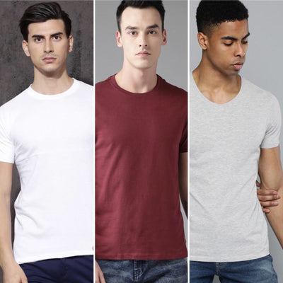White Maroon Grey Combo Half Sleeve T-Shirts [Pack of 3]-FunkyTeesClub - Funky Tees Club