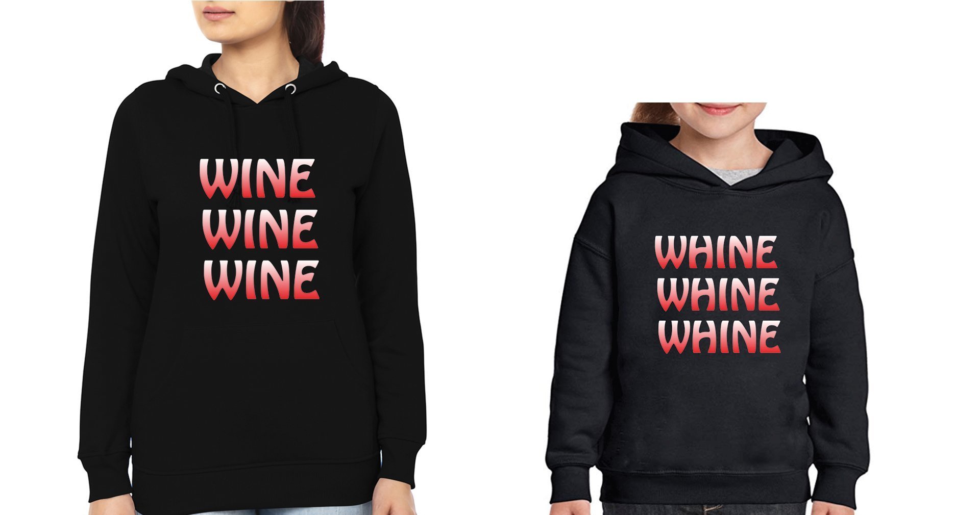 Wine Whine Mother and Daughter Matching Hoodies- FunkyTeesClub - Funky Tees Club