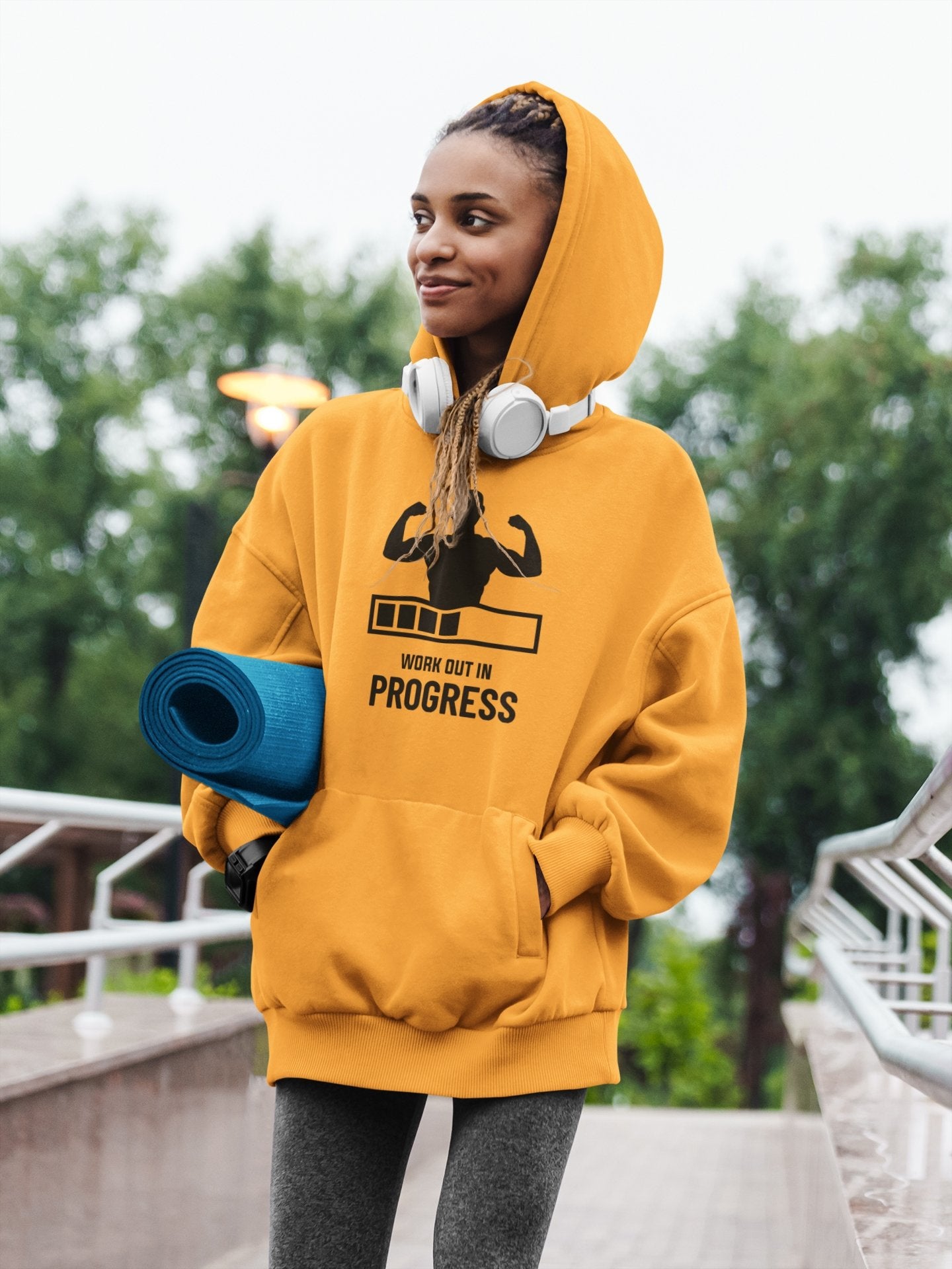 Work Out In Progress Typography Hoodies for Women-FunkyTeesClub - Funky Tees Club