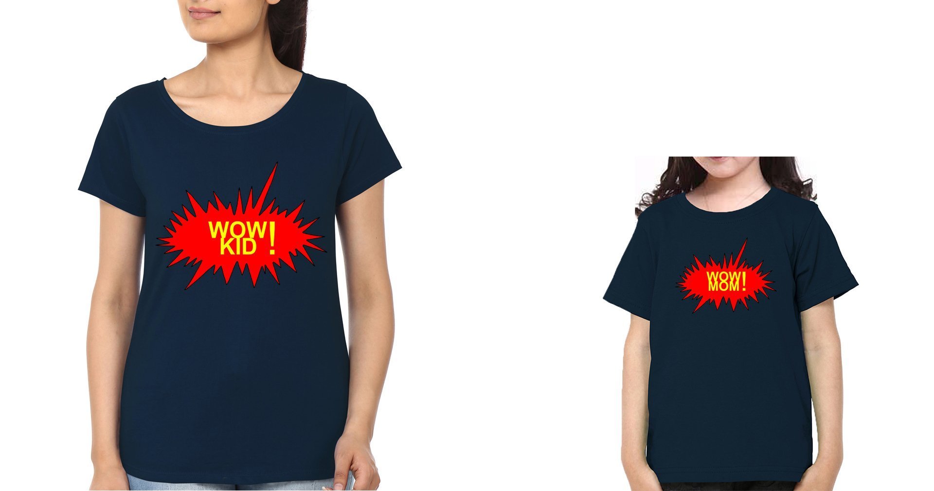 Wow Kid Wow Mom Mother and Daughter Matching T-Shirt- FunkyTeesClub - Funky Tees Club