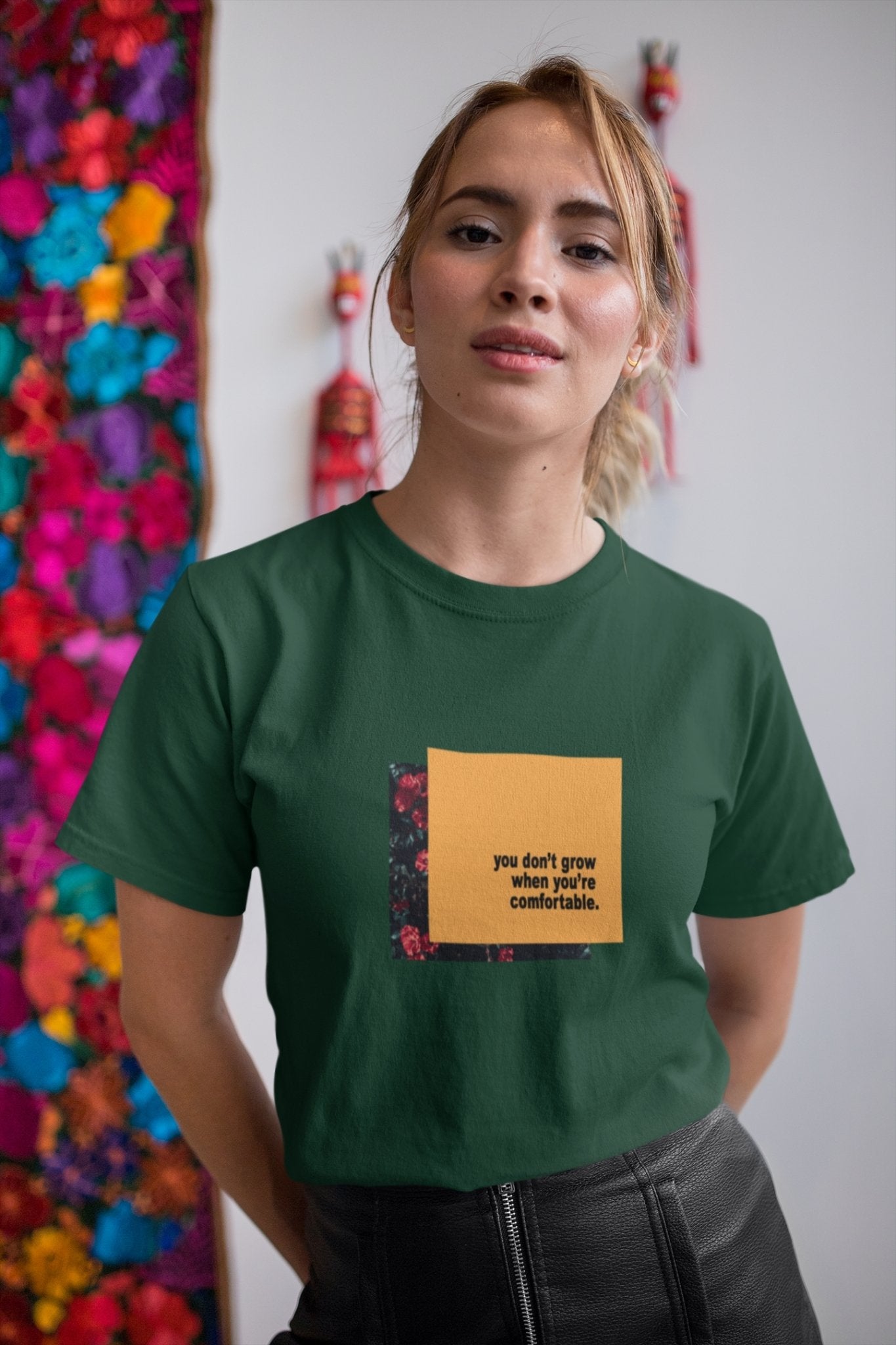 You dont grow when you are comfortable Minimal Women Half Sleeves T-shirt- FunkyTeesClub - Funky Tees Club