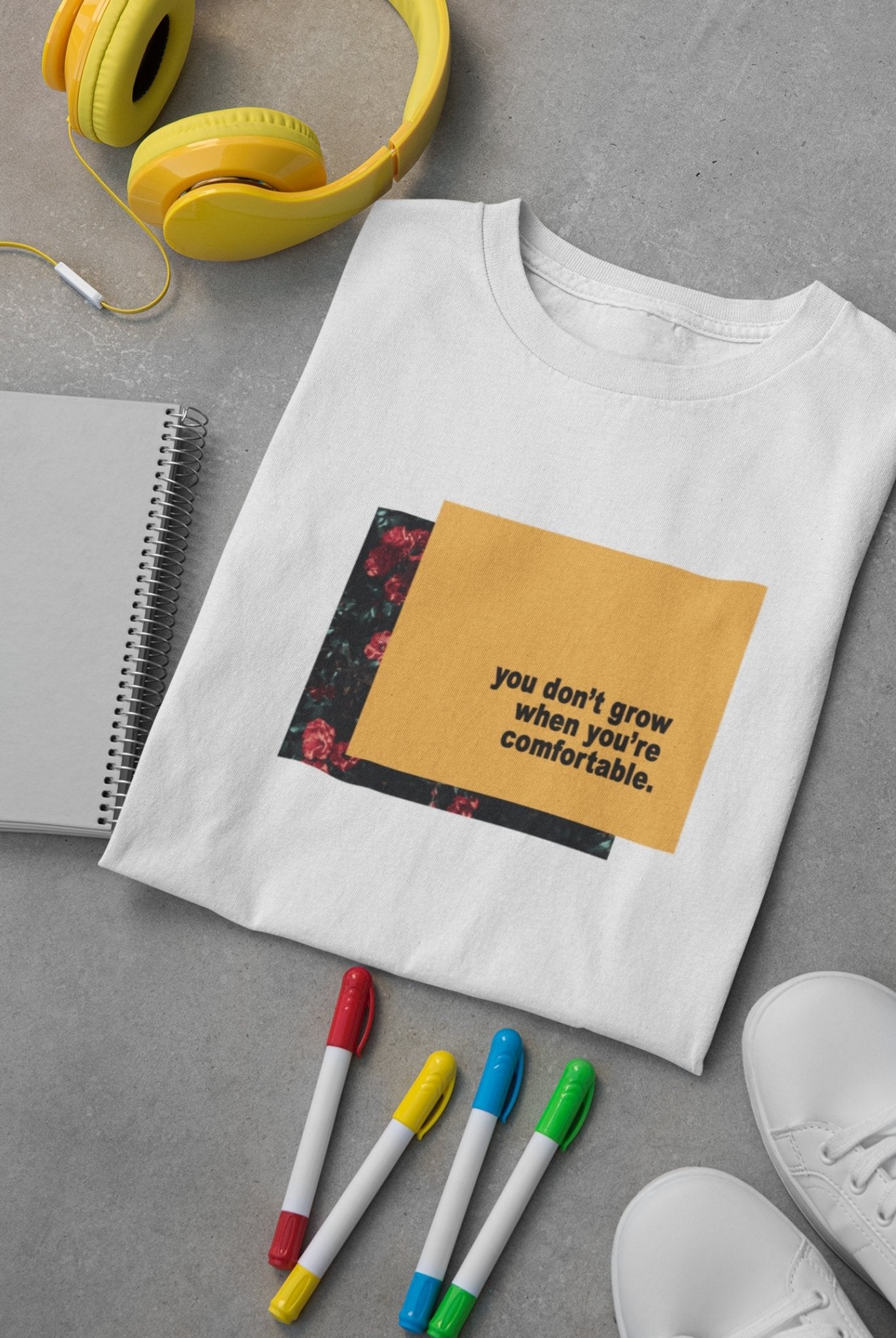 You dont grow when you are comfortable Minimal Women Half Sleeves T-shirt- FunkyTeesClub - Funky Tees Club